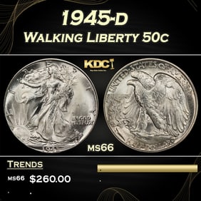 1945-d Walking Liberty Half Dollar 50c Grades ms66
