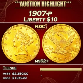1907-p Gold Liberty Eagle $10 Grades ms62+