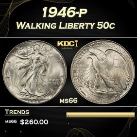 1946-p Walking Liberty Half Dollar 50c Grades ms66