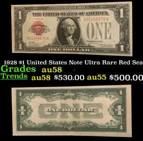 1928 $1 United States Note Ultra Rare Red Seal Grades Choice AU/BU Slider
