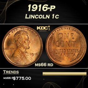 1916-p Lincoln Cent 1c Grades ms66 rd
