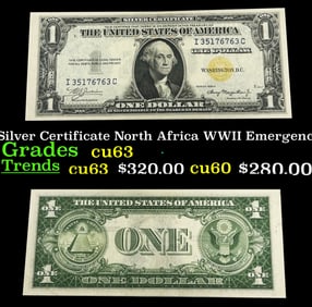 1935A $1 Silver Certificate North Africa WWII Emergency Currency Grades Select CU