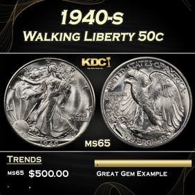 1940-s Walking Liberty Half Dollar 50c Grades ms65