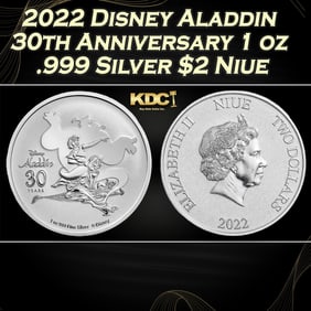 2022 Disney Aladdin 30th Anniversary 1 oz .999 Silver $2 Niue  Round
