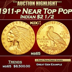 1911-p Gold Indian Quarter Eagle Near Top Pop! $2 1/2 ms65 SEGS