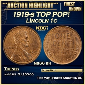 1919-s Lincoln Cent TOP POP! 1c ms66 bn SEGS