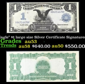 1899 $1 large size Silver Certificate "Black Eagle" Grades Select AU Signatures Teehee/Burke