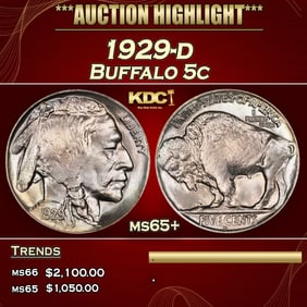 1929-d Buffalo Nickel 5c ms65+ SEGS