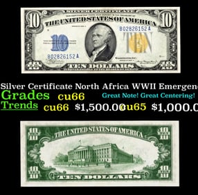 1934A $10 Silver Certificate North Africa WWII Emergency Currency Grades Gem+ CU