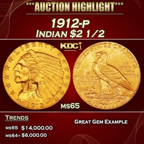 1912-p Gold Indian Quarter Eagle $2 1/2 ms65 SEGS