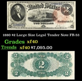 1880 $2 Large Size Legal Tender Note Grades xf FR-53