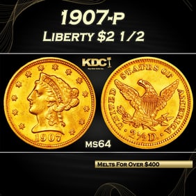 1907-p Gold Liberty Quarter Eagle $2 1/2 ms64 SEGS