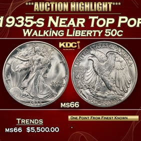 1935-s Walking Liberty Half Dollar Near Top Pop 50c ms66 SEGS