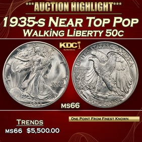 1935-s Walking Liberty Half Dollar Near Top Pop 50c ms66 SEGS