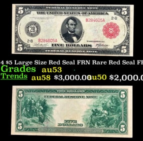 1914 $5 Large Size Red Seal FRN Rare Red Seal Grades Select AU FR-833