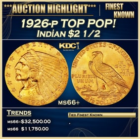 1926-p Gold Indian Quarter Eagle TOP POP! $2 1/2 ms66+ USCG