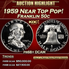 1959 Proof Franklin Half Dollar Near Top Pop! 50c pr68+ DCAM SEGS