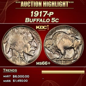 1917-p Buffalo Nickel 5c ms66+ SEGS