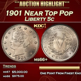 1901 Liberty Nickel Near Top Pop 5c ms66+ SEGS