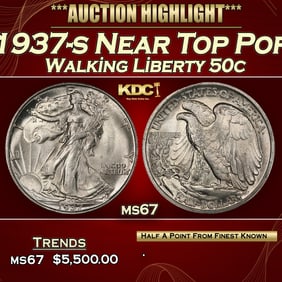 1937-s Walking Liberty Half Dollar Near Top Pop 50c ms67 SEGS