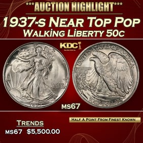 1937-s Walking Liberty Half Dollar Near Top Pop 50c ms67 SEGS