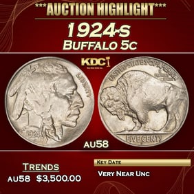 1924-s Buffalo Nickel 5c au58 SEGS