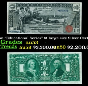 1896 $1 large size Silver Certificate Martha & George Washington "Educational Series" Grades Select