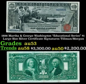 1896 $1 large size Silver Certificate Martha & George Washington "Educational Series" Grades Select