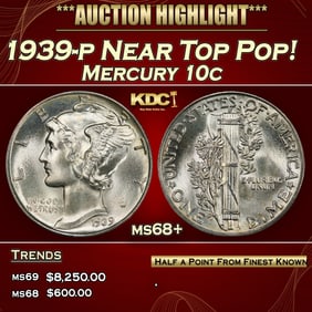 1939-p Mercury Dime Near Top Pop! 10c ms68+ SEGS