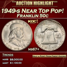 1949-s Franklin Half Dollar Near Top Pop! 50c ms67+ SEGS