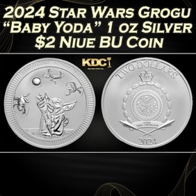 2024 Star Wars Grogu "Baby Yoda" 1 oz Silver $2 Niue BU Coin Round