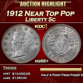 1912 Liberty Nickel Near Top Pop 5c ms66+ SEGS
