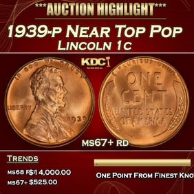 1939-p Lincoln Cent Near Top Pop 1c ms67+ rd SEGS