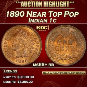 1890 Indian Cent Near Top Pop 1c ms66+ rb SEGS