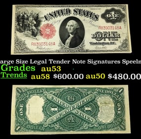 1917 $1 Large Size Legal Tender Note Grades Select AU Signatures Speelman/White