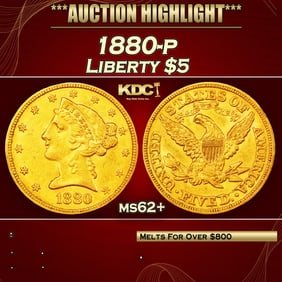 1880-p Gold Liberty Half Eagle $5 ms62+ USCG