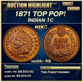 1871 Indian Cent TOP POP! 1c ms66+ RB SEGS