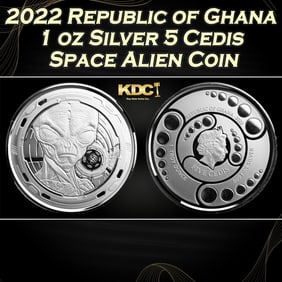 2022 Republic of Ghana 1 oz Silver 5 Cedis Space Alien Coin Round