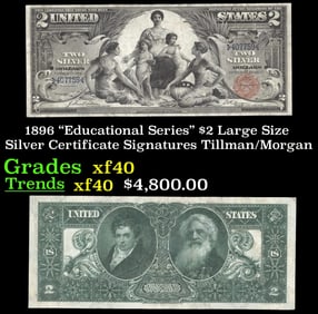 1896 $2 Large Size Silver Certificate "Educational Series" Grades xf Signatures Tillman/Morgan