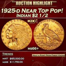 1925-d Gold Indian Quarter Eagle Near Top Pop! $2 1/2 ms66+ USCG