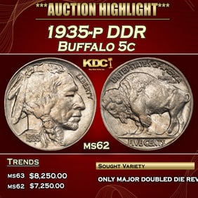1935-p DDR Buffalo Nickel 5c ms62 SEGS