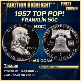 1957 Proof Franklin Half Dollar TOP POP! 50c pr69 DCAM SEGS