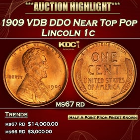 1909 VDB DDO Lincoln Cent Near Top Pop 1c ms67 rd SEGS