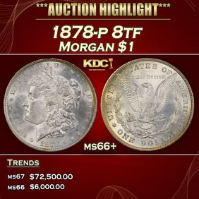 1878-p 8tf Morgan Dollar $1 ms66+ SEGS
