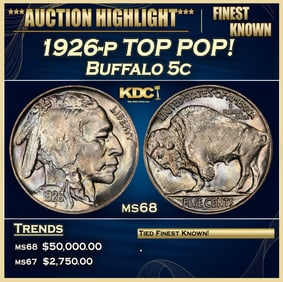 1926-p Buffalo Nickel TOP POP! 5c ms68 SEGS