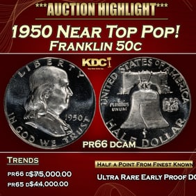 1950 Proof Franklin Half Dollar Near Top Pop! 50c pr66 dcam SEGS
