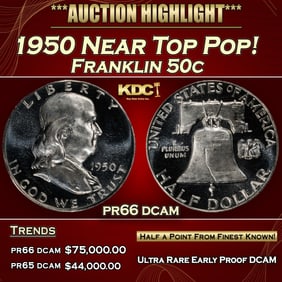 1950 Proof Franklin Half Dollar Near Top Pop! 50c pr66 dcam SEGS