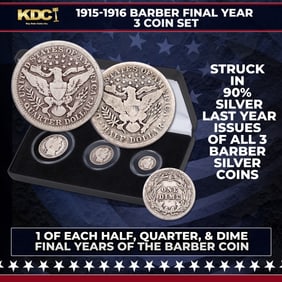 1915-1916 Barber Final Year  3 Coin Set, 1 of Each Half, Quarter, & Dime