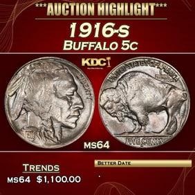 1916-s Buffalo Nickel 5c ms64 SEGS