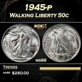 1945-p Walking Liberty Half Dollar 50c Grades ms66